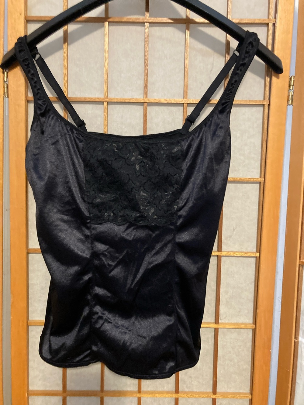 Black Satin Lace Trim Camisole